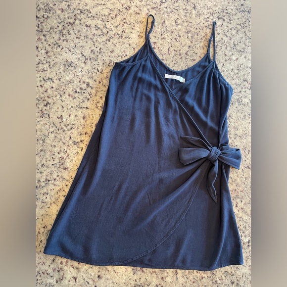 Women’s navy blue linen blend wrap dress size 8 - Picture 1 of 6